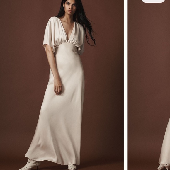 BHLDN Dresses & Skirts - BHLDN Amelia Deep-V Flutter-Sleeve Satin